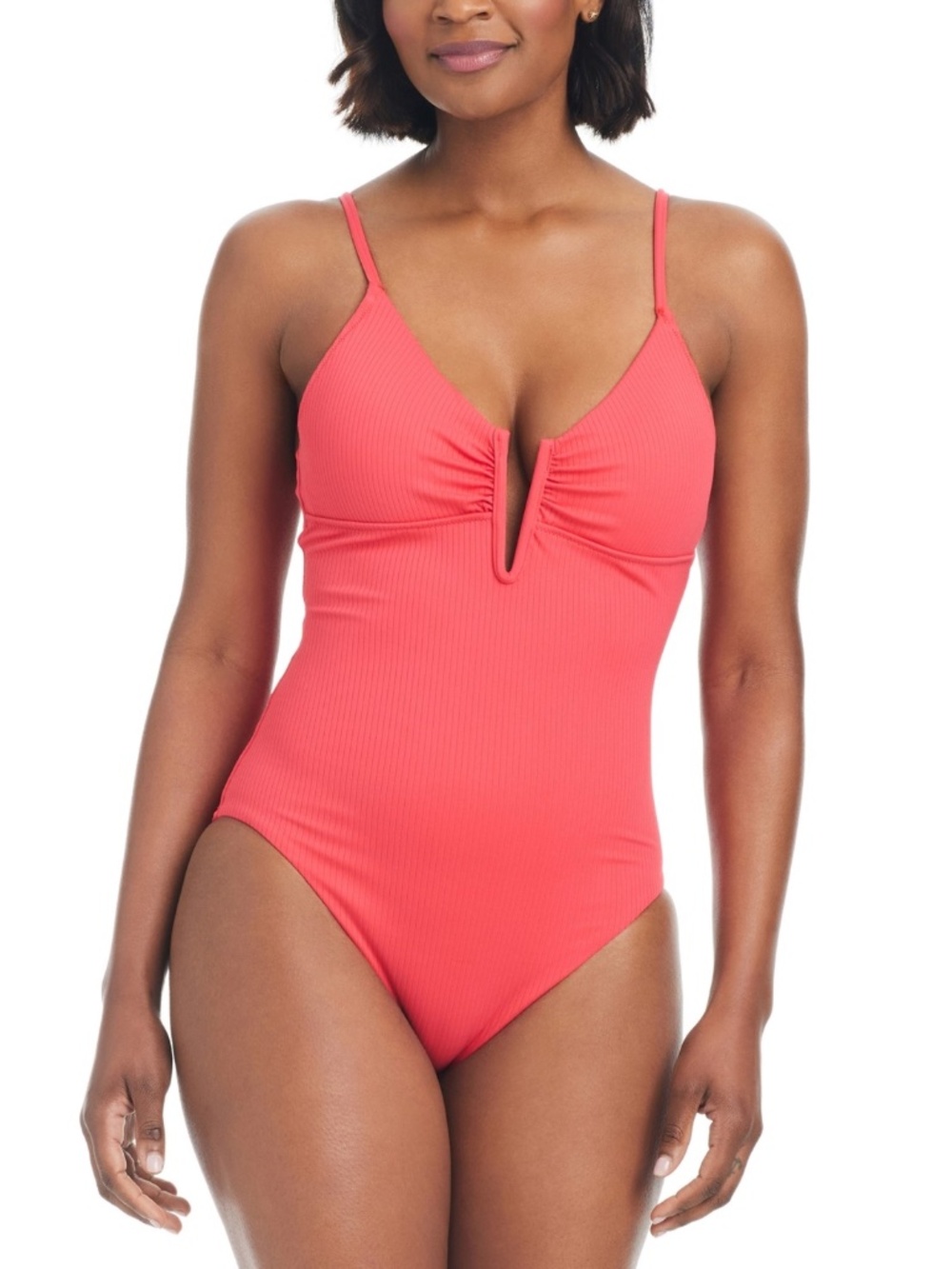 Bar Iii Women's V-Wire Plunge-Neck One-Piece Swimsuit, Bright Rose